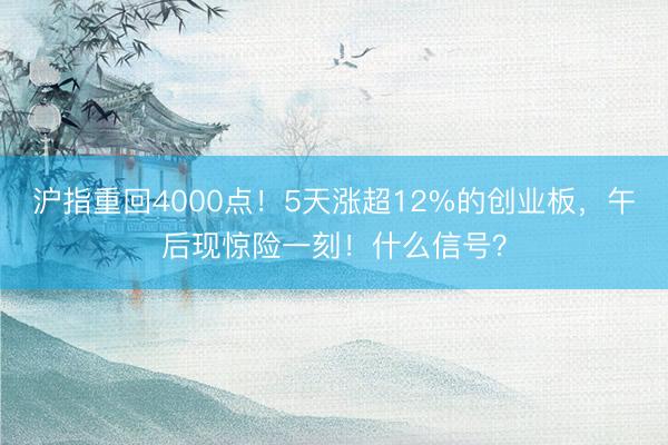 沪指重回4000点！5天涨超12%的创业板，午后现惊险一刻！什么信号？