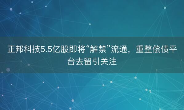 正邦科技5.5亿股即将“解禁”流通，重整偿债平台去留引关注
