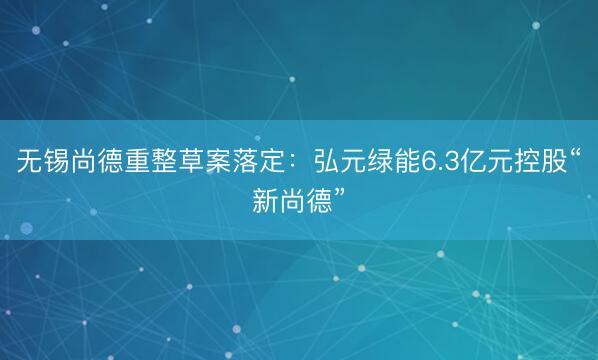 无锡尚德重整草案落定：弘元绿能6.3亿元控股“新尚德”