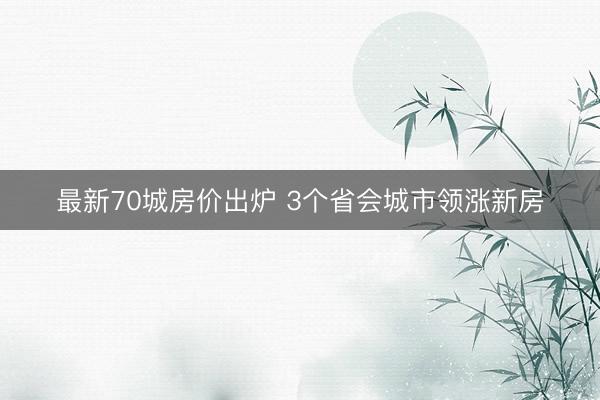 最新70城房价出炉 3个省会城市领涨新房