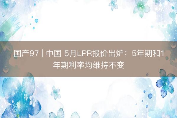 国产97 | 中国 5月LPR报价出炉：5年期和1年期利率均维持不变