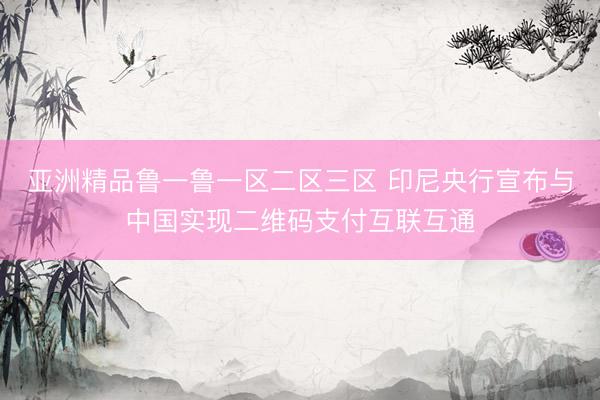 亚洲精品鲁一鲁一区二区三区 印尼央行宣布与中国实现二维码支付互联互通